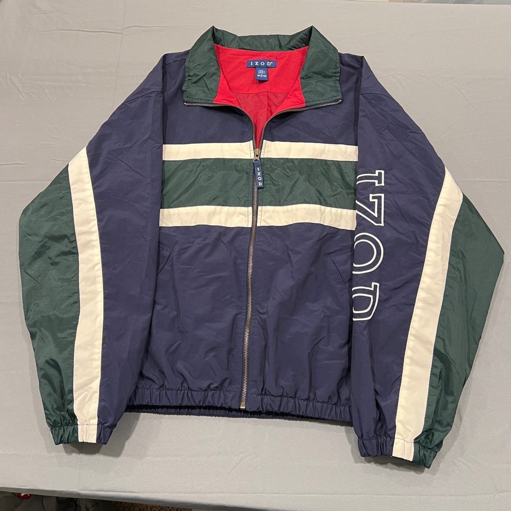 Vintage Izod Colorblock Windbreaker Jacket Harrington 90s Retro Mens Large